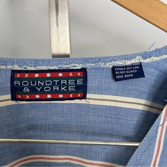 Vintage Oversized Striped Button Shirt Short Sleeve Baseball Style Sporty - Picture 7 of 8